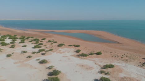 dolly aéreo hacia las aguas del golfo de omán sobre la playa de jiwani