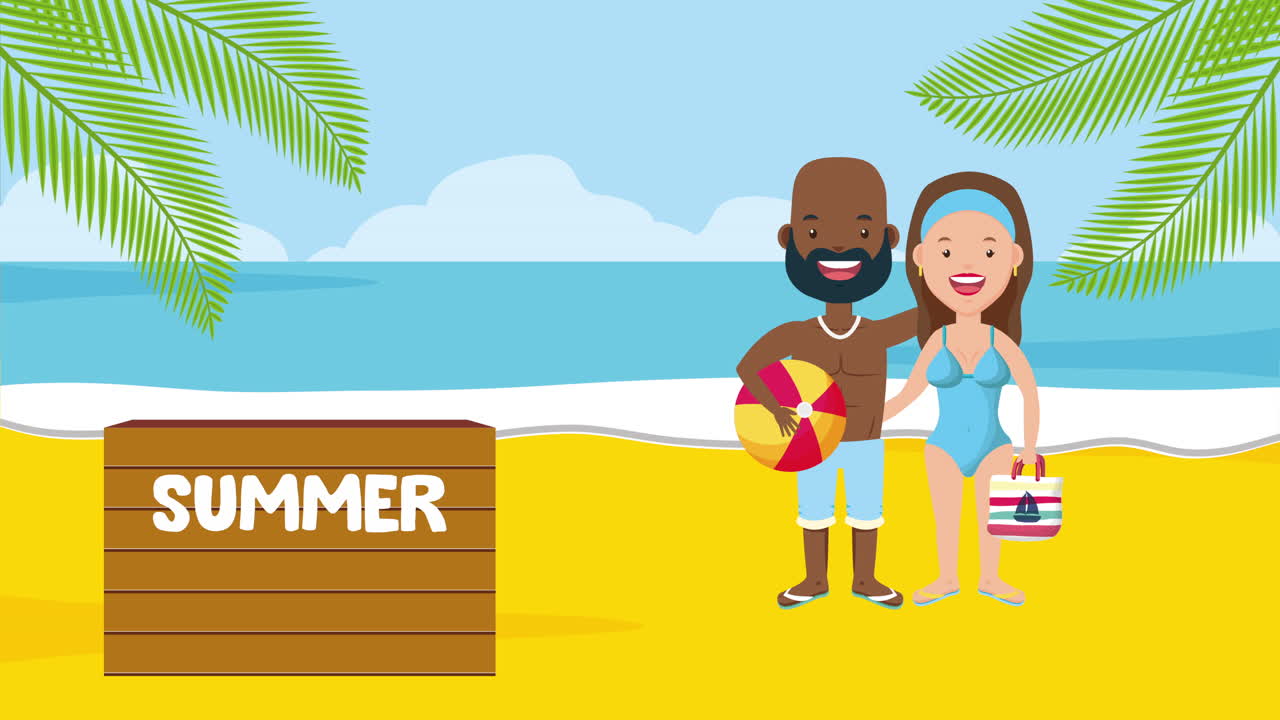 un couple interracial sur la plage en été.
