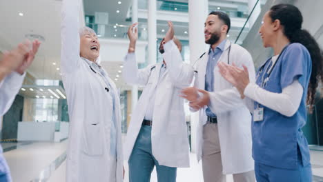doctors, hands together and teamwork