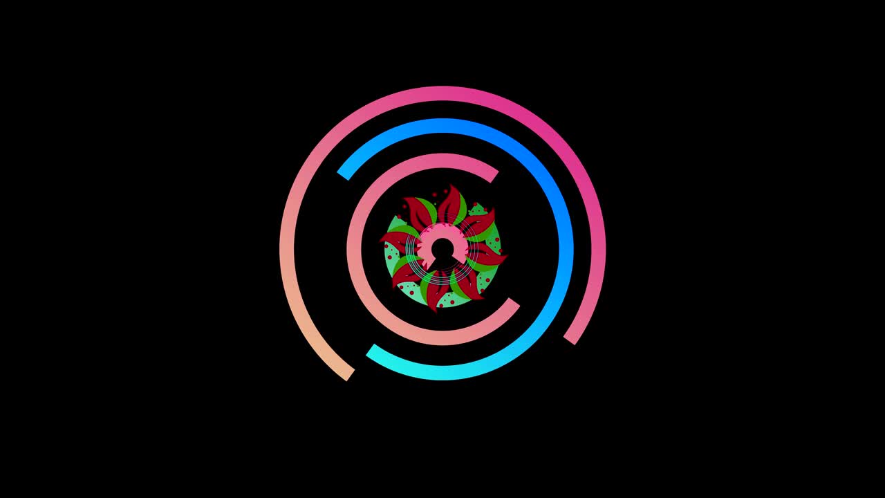 diseño gráfico que gira en el centro y aumenta el tamaño, para cubrir todo el fondo y desaparecer.