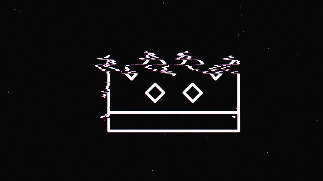 디지털 오래된 tv 스크린에서 라인 크라운 후드 홀로그래픽 기호: 시엄리스 루프 글리치 애니메이션, 심장, 역동적인 레트로 및 즐거운, 다채롭고 빈티지 비디오 영상.