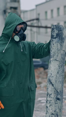 man in protective chemical clothing. man in chemical protection in post apocalyptic world