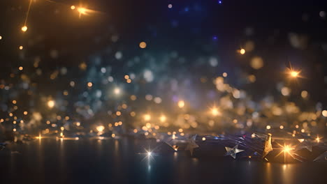 black background with gold stars and blurry lights
