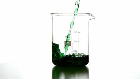 green liquid pouring into beaker