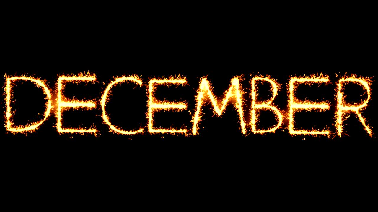 diciembre texto chispa brillante chispas de fuego bucle de animación