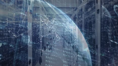 animation of data processing and digital information flowing through network on the earth