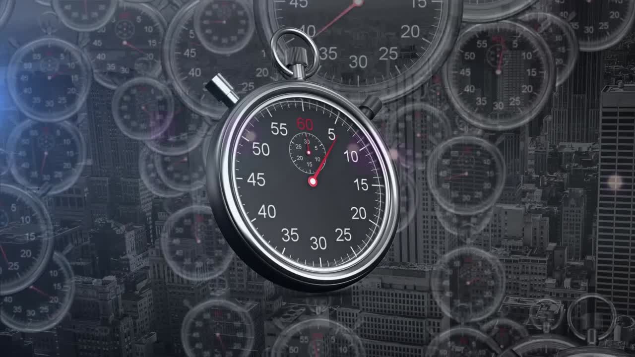 animación del reloj sobre el paisaje urbano