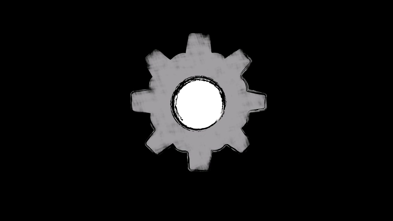 Animated Hand-Drawn Gear Icon on Black Background