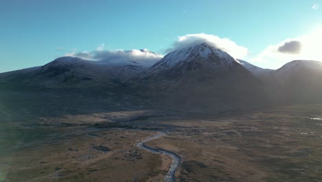 rugged landscapes of skye with snow-capped mountains and a meandering river