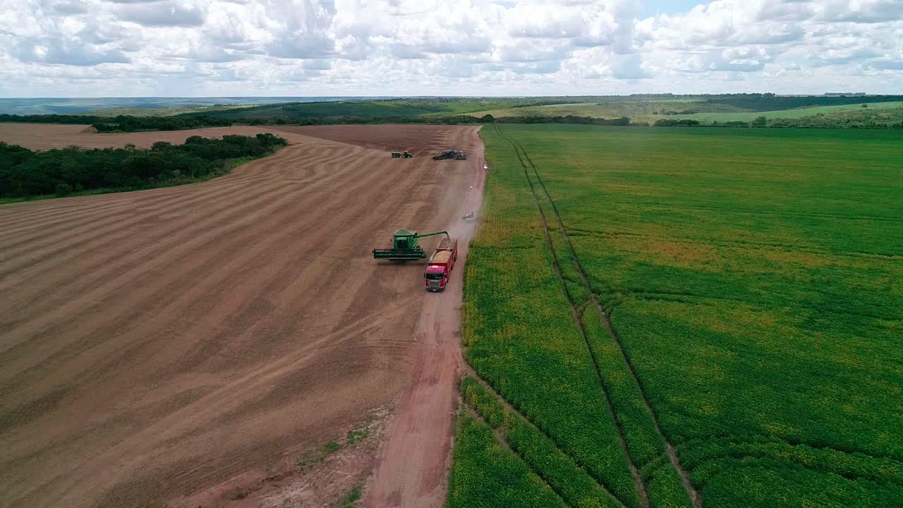 Industrial transportation, grain supply trade, soya harvest, aerial