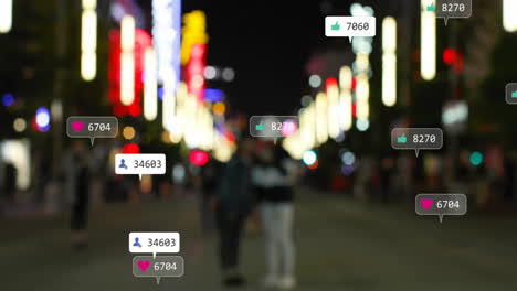 animation of icons and data processing over cityscape