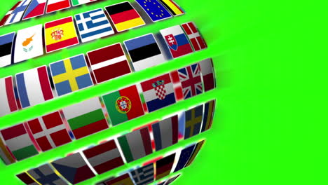 nationals flags of european country turning on green screen