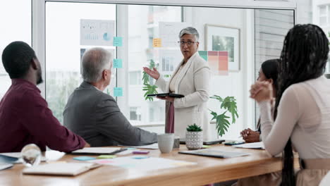 senior woman, tablet and coaching in meeting