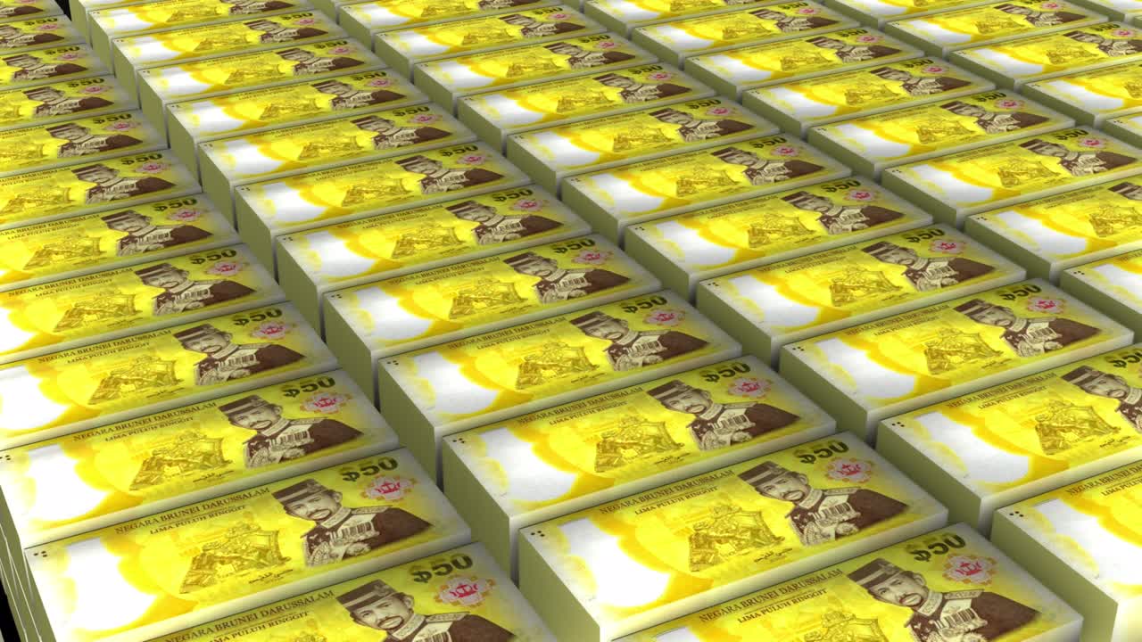 50 브루나이 링 지폐의 3d 애니메이션