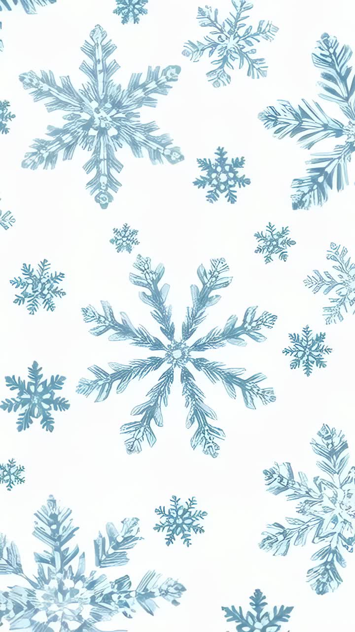 Vertical video: Panning blue watercolor snowflakes slowly shifting up on wallpaper, motifs moving