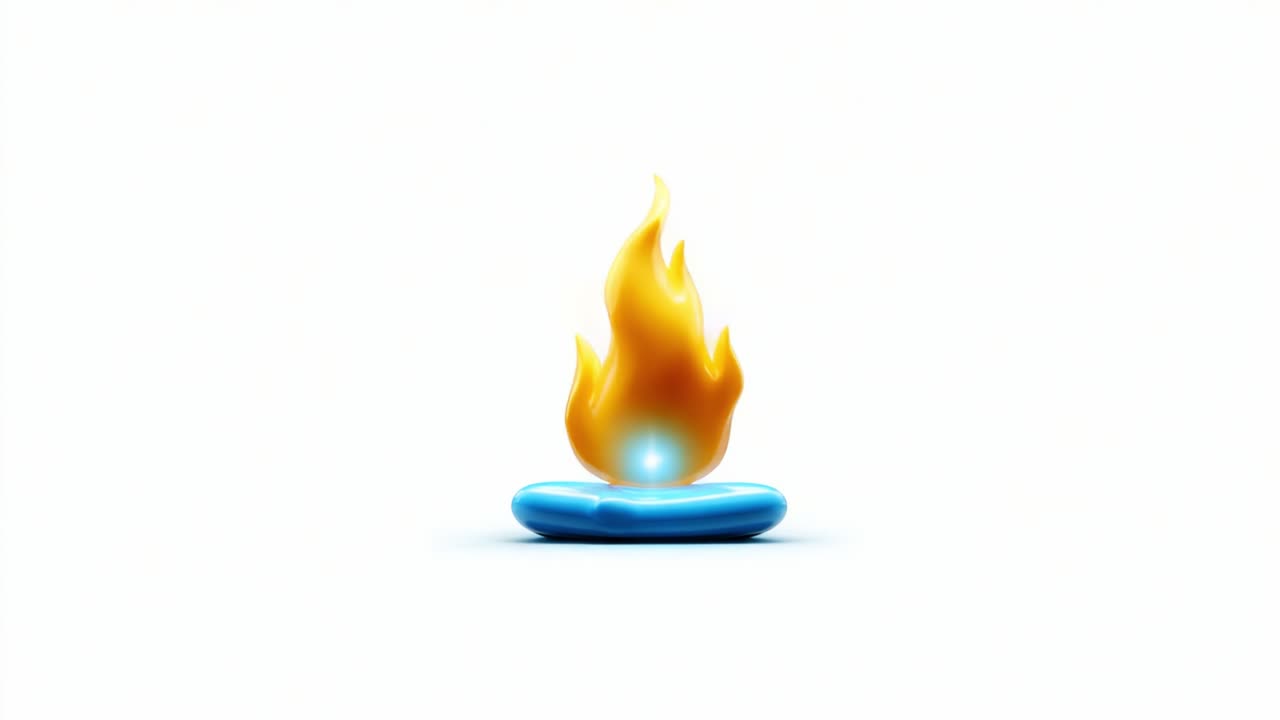 En levende flamme, der lyser klart på en blød, blå baggrund, illustreret for at fange essensen af ild i et roligt miljø, der fremkalder varme, lys og bevægelse i et dynamisk design