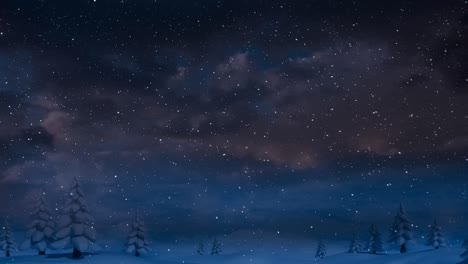 Animation-Von-Schnee,-Der-über-Tannenbäume-In-Einer-Winterlandschaft-Fällt