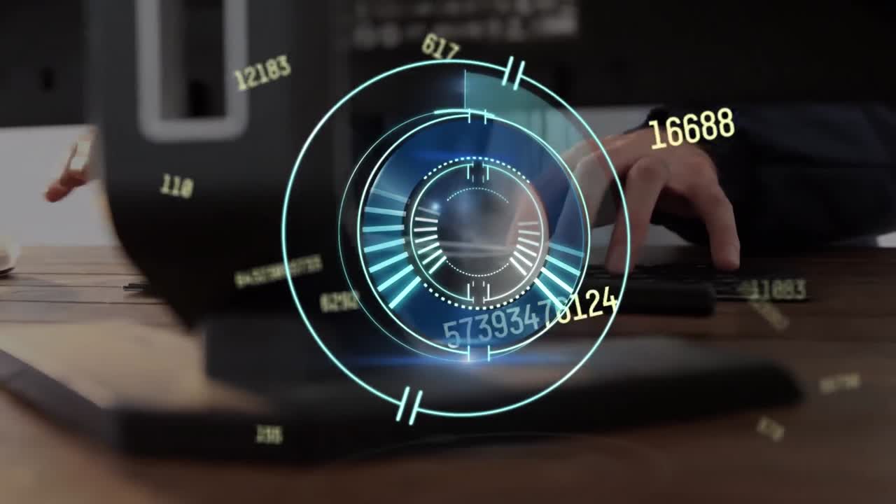 animación del escaneo del alcance sobre los números y la persona que usa el teclado