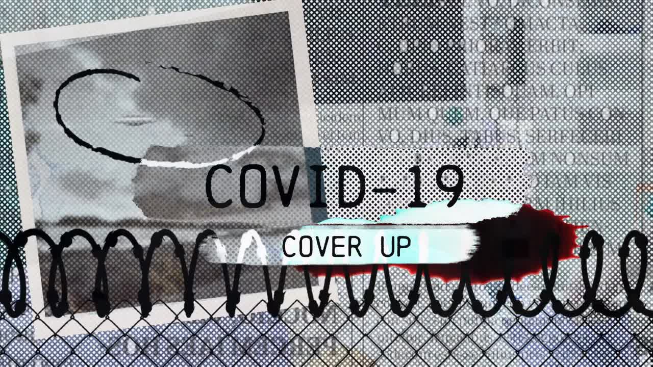 Animation of covid 19 text over surgeon in face mask
