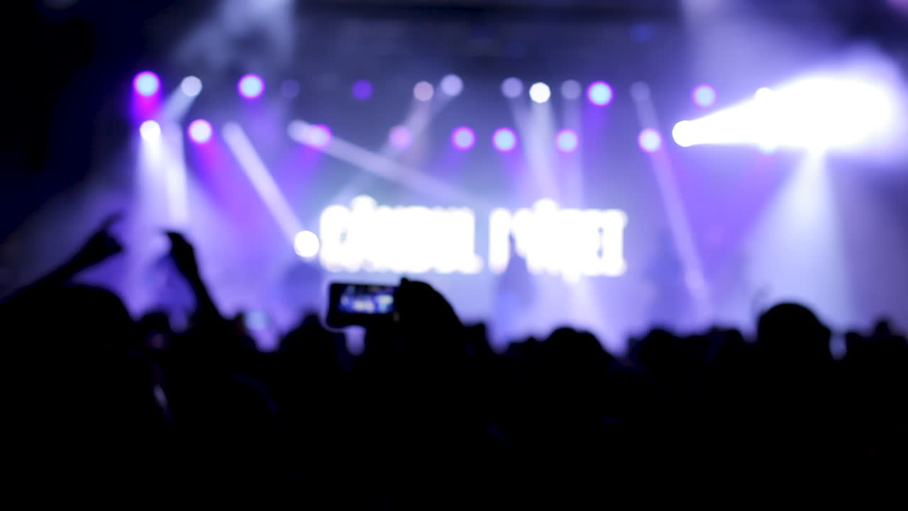 Esibizione a un concerto dal vivo con luci di scena e pubblico