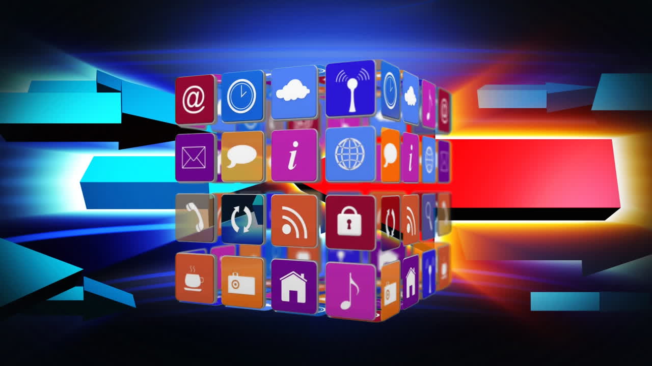 iconos en línea y de aplicaciones en cuadrados y flechas