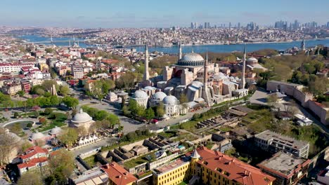 istanbul hagia sophia aerial view with. at covid-19 pandemic curfew