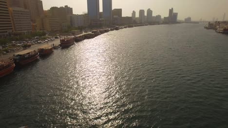 aerial. dubai creek. historic center of the united arab emirates. sunrise. 4k