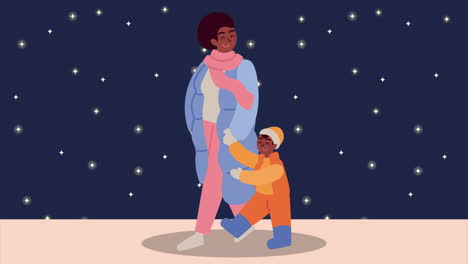 animación navideña con madre e hijo afro