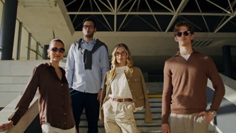 group fashion portrait on stairs