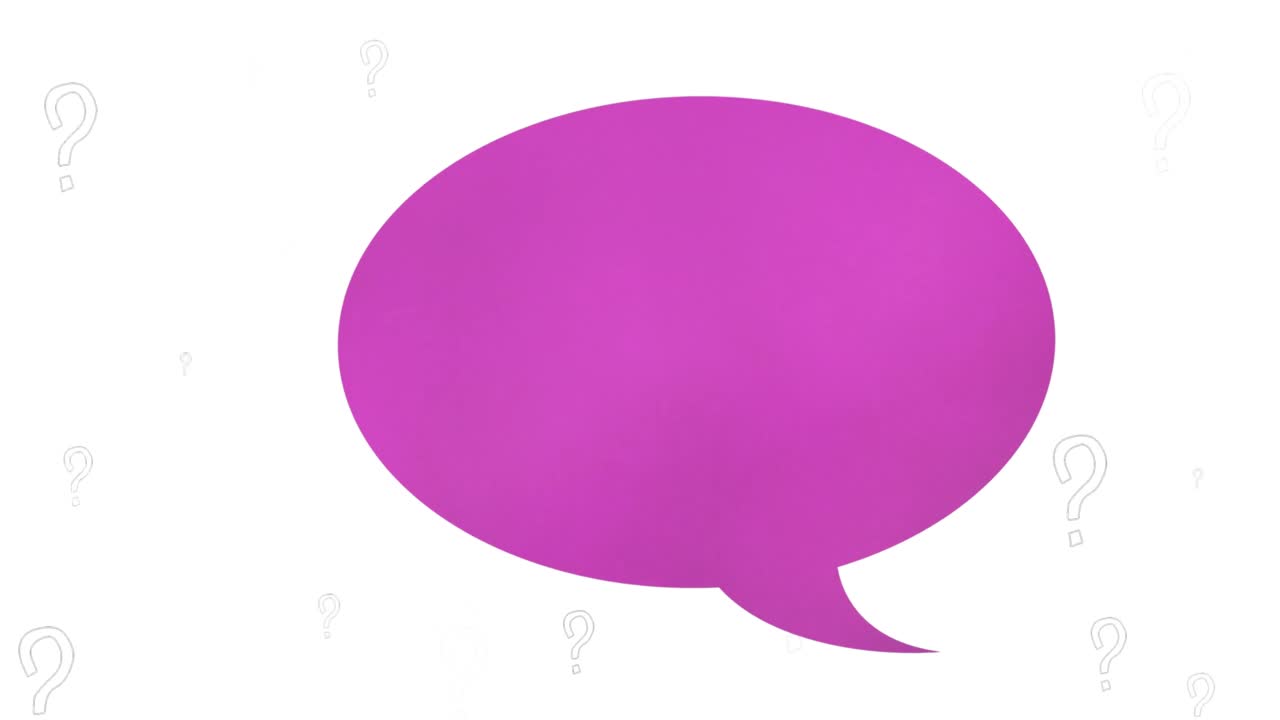 Animation of speech bubble over question marks on white background