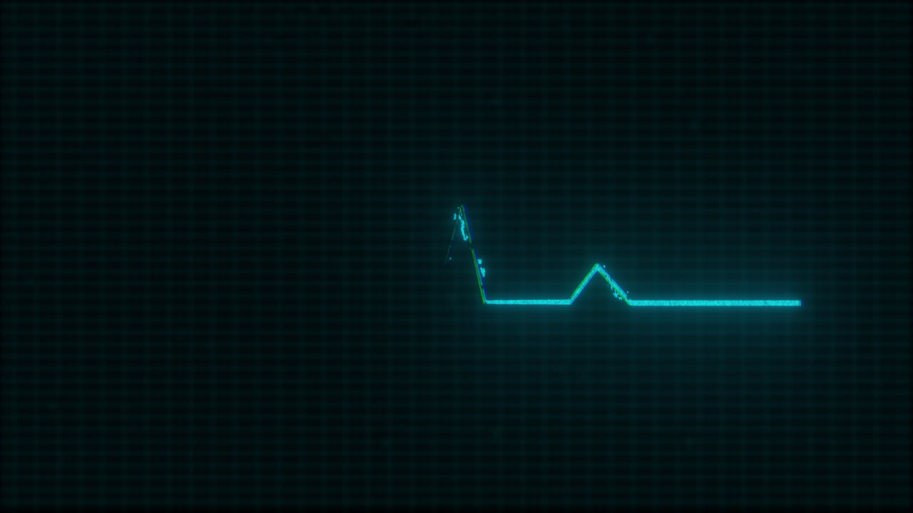 Blue Abstract Stylised Glitch Animated Heart Pulse Line Indicating Functioning Cardiac Rhythm. Electrocardiogram ECG Illustrating Heartbeat from Alive Individual. Motion Graphic with Grid Background
