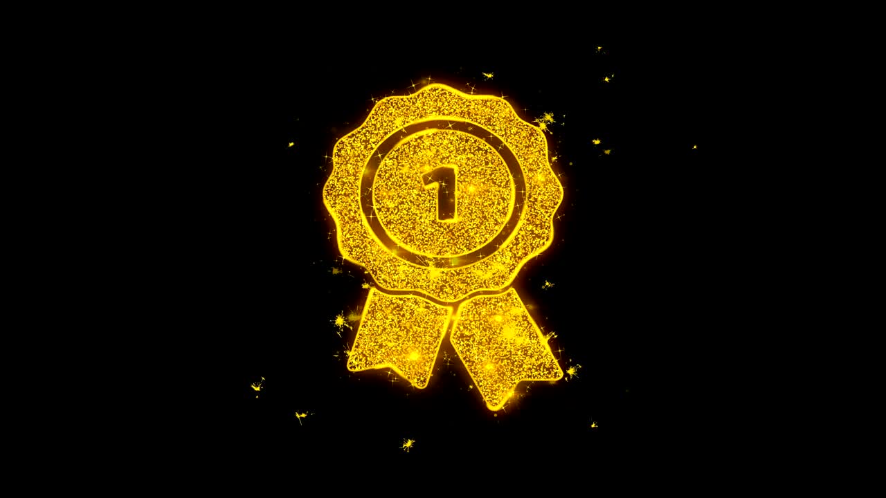 el icono del premio de la cinta hace chispas de partículas sobre un fondo negro.