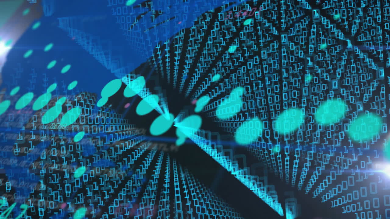 Animation of data processing with world map on black background