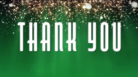 thank you text with sparkling lights animation over green background