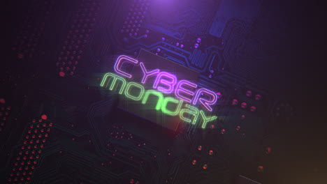 cyber monday on computer scheme and neon light