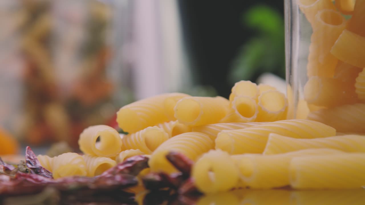 익히지 않은 건조 파스타와 신선한 채소