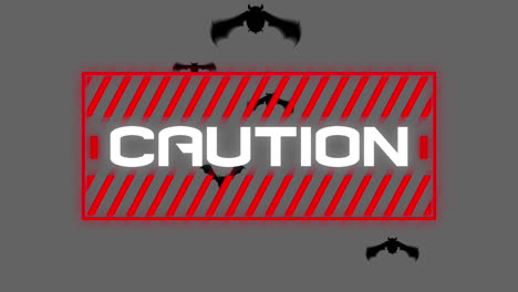animation of caution covid 19 text over bats