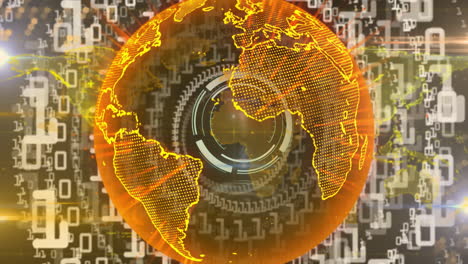 glowing digital globe with binary code and data processing animation