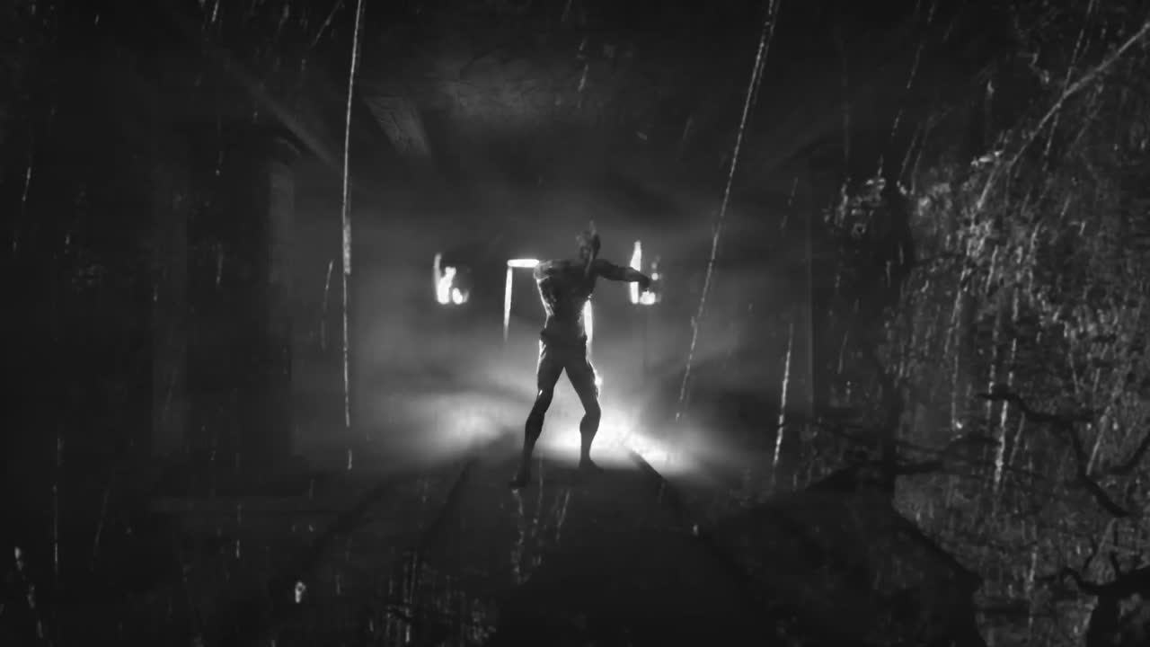 animación de formas que se mueven sobre zombies caminando en halloween