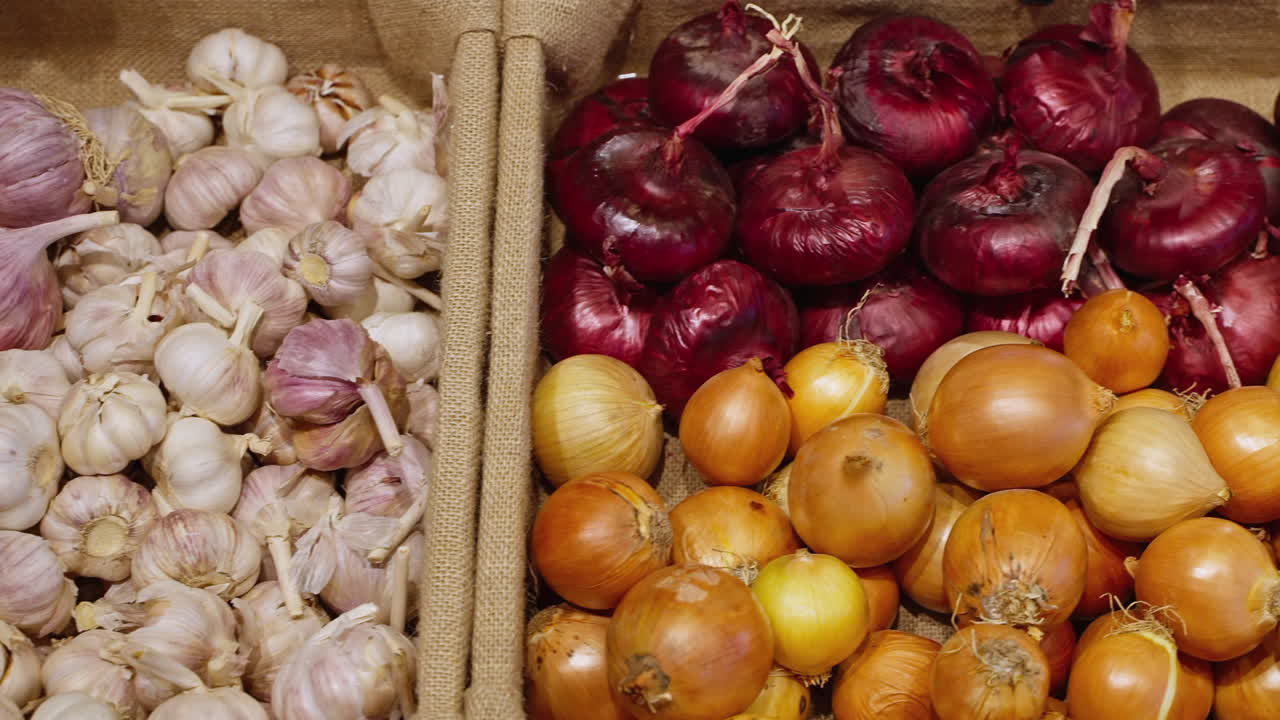 Garlic and Onions in Baskets