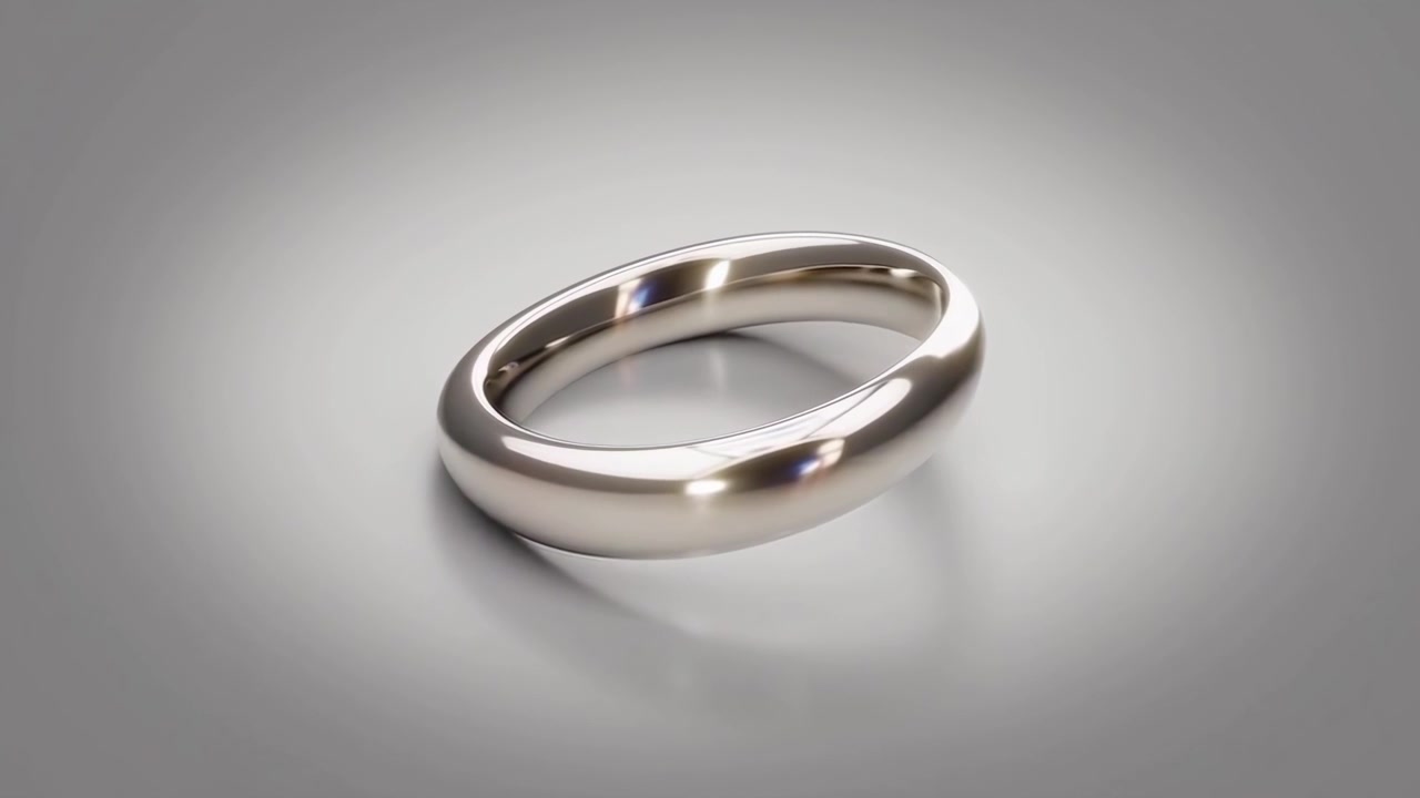 Elegant silverring som långsamt snurrar på en neutral yta