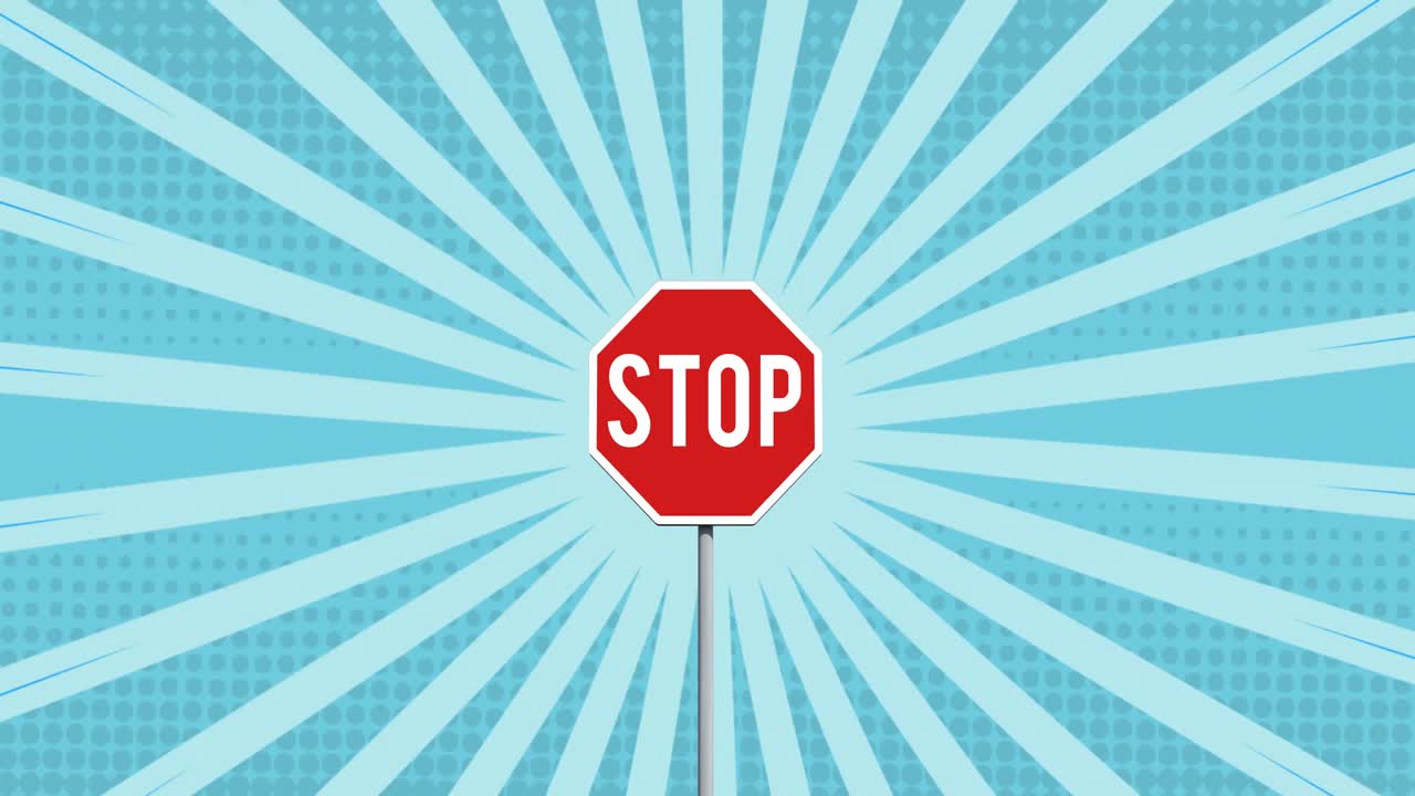 animación de señales de tráfico y formas sobre fondo azul