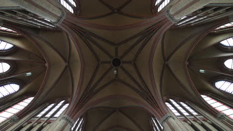 looking up on beautiful rib vault ceiling of gouwekerk church in netherlands