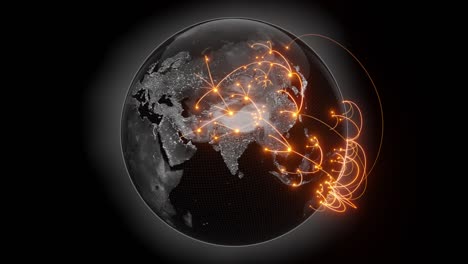 tech earth globalization in 3d animation. global business dots on rotating planet.