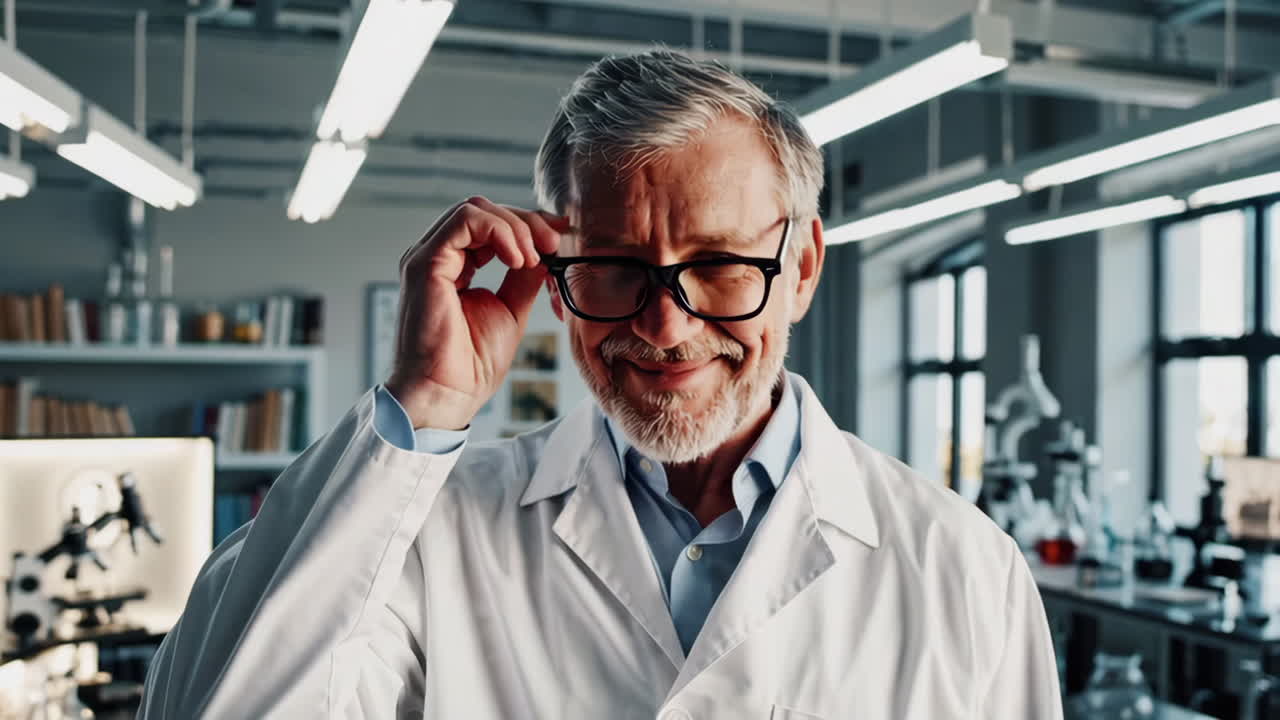 Smilende videnskabsmand i et laboratorium