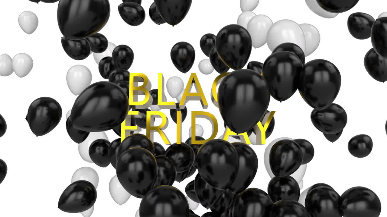 animación del texto de black friday sobre globos sobre un fondo blanco