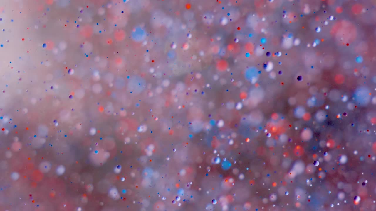 우주에서 입자의 추상적인 혼란스러운 움직임, 느린 움직임, 밝은 색상, 거품, 오일 페인트, 우주, 다채로운 가까운 움직임, 아크릴 페인트, 환상적인 최면 표면, 빅, 나노 기술.