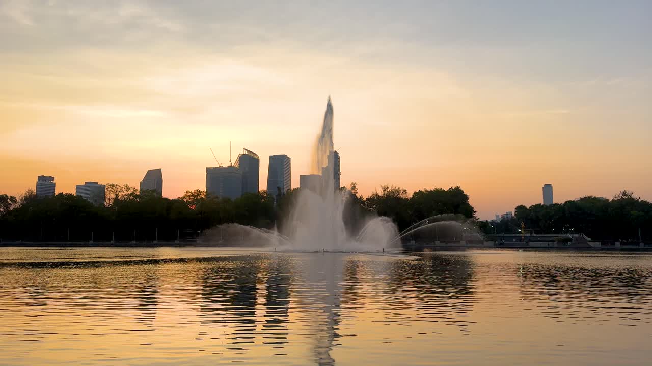 Sunset Fountain in the City Park