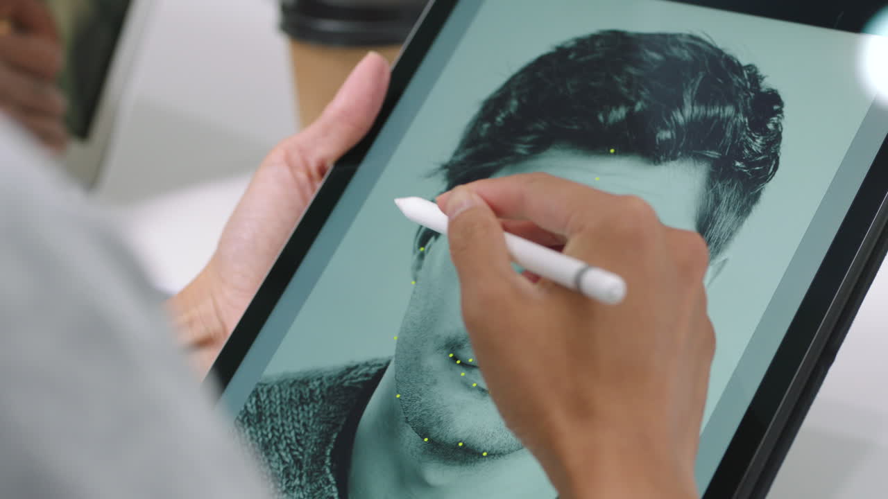 그래픽 디자이너, 편집자 및 손으로 태블릿