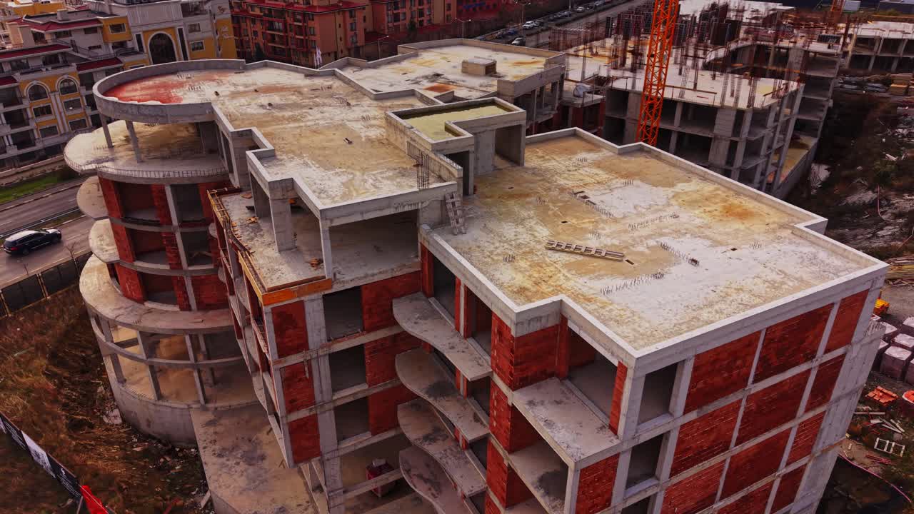 Construction site of a modern building in Bulgaria captured from above